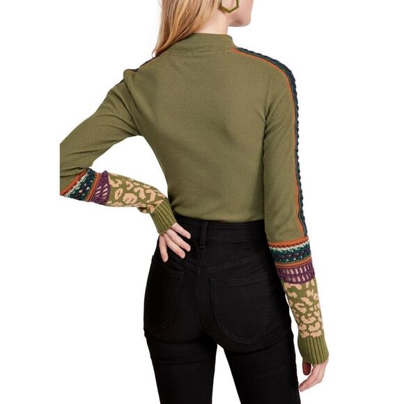 New! FREE PEOPLE Switch It Up Thermal Top Stretchy Color Army Green Size XS - Picture 2 of 4